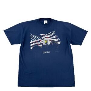 Jerzees American Bald Eagle Seattle Navy Blue Graphic T-Shirt Tag Sz XL USA Made